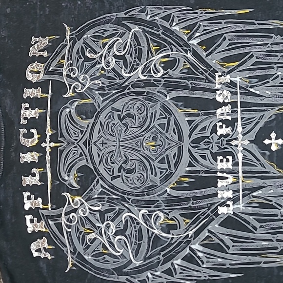 AFFLICTION LIVE FAST SILVER FOIL BLACK LAVA WASH TEE-SHIRT - Picture 15 of 16